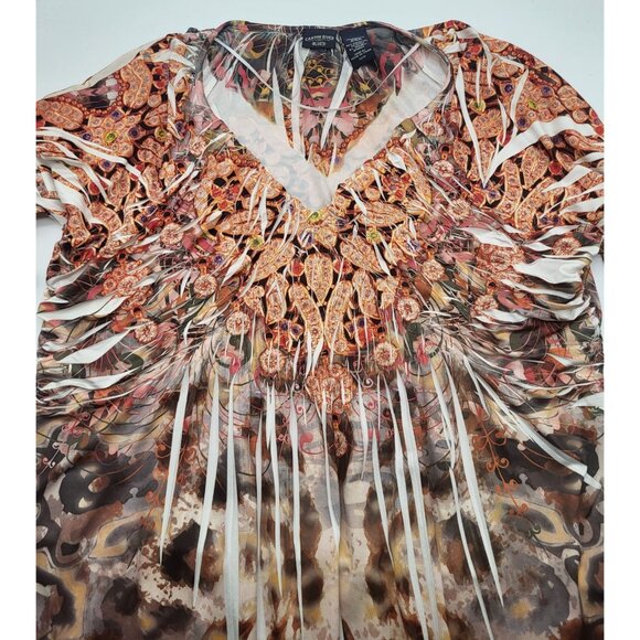 CANYON RIVER BLUES Womens Plus SZ 1X Artsy Stretch Tunic V Neck Top 3/4 Sleeve - Picture 7 of 7